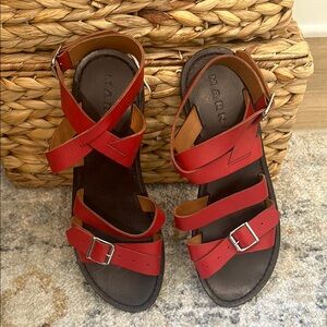 Marni Red Leather Crisscross Sandals